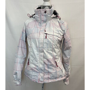 Salomon winter ski jacket size Small White print Clima Pro 10000 FS Bnfts Chrty